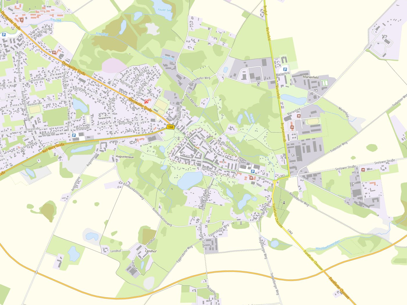 Kartenausschnitt Müncheberg mit Gewässern