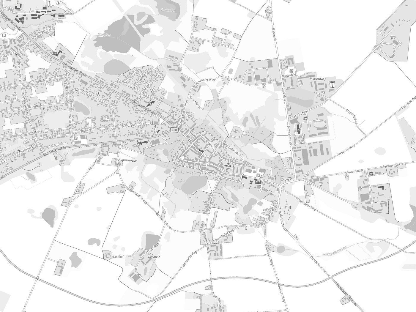 Kartenausschnitt Müncheberg mit Gewässern
