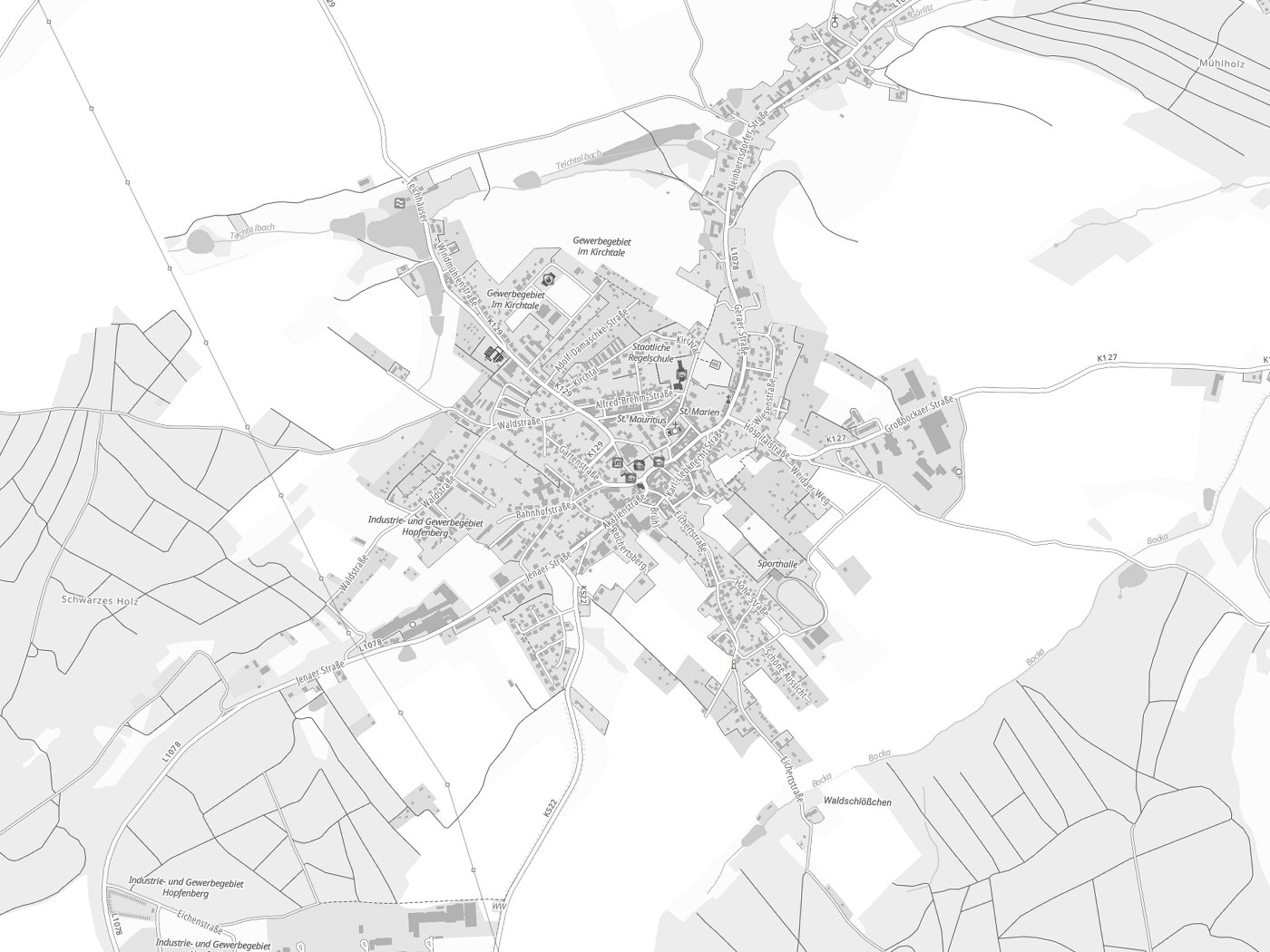 Kartenausschnitt Münchenbernsdorf mit Gewässern