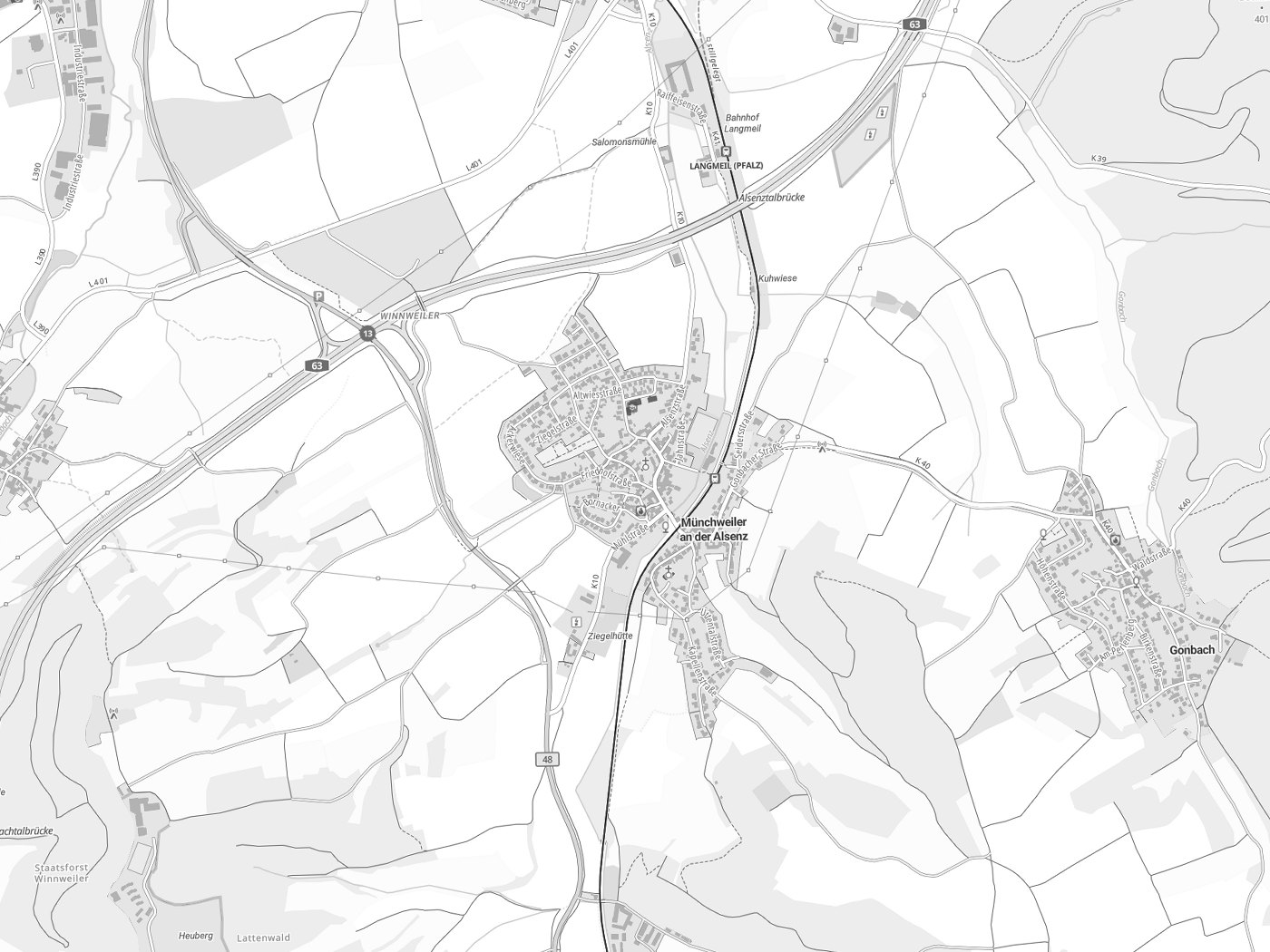 Kartenausschnitt Münchweiler an der Alsenz mit Gewässern