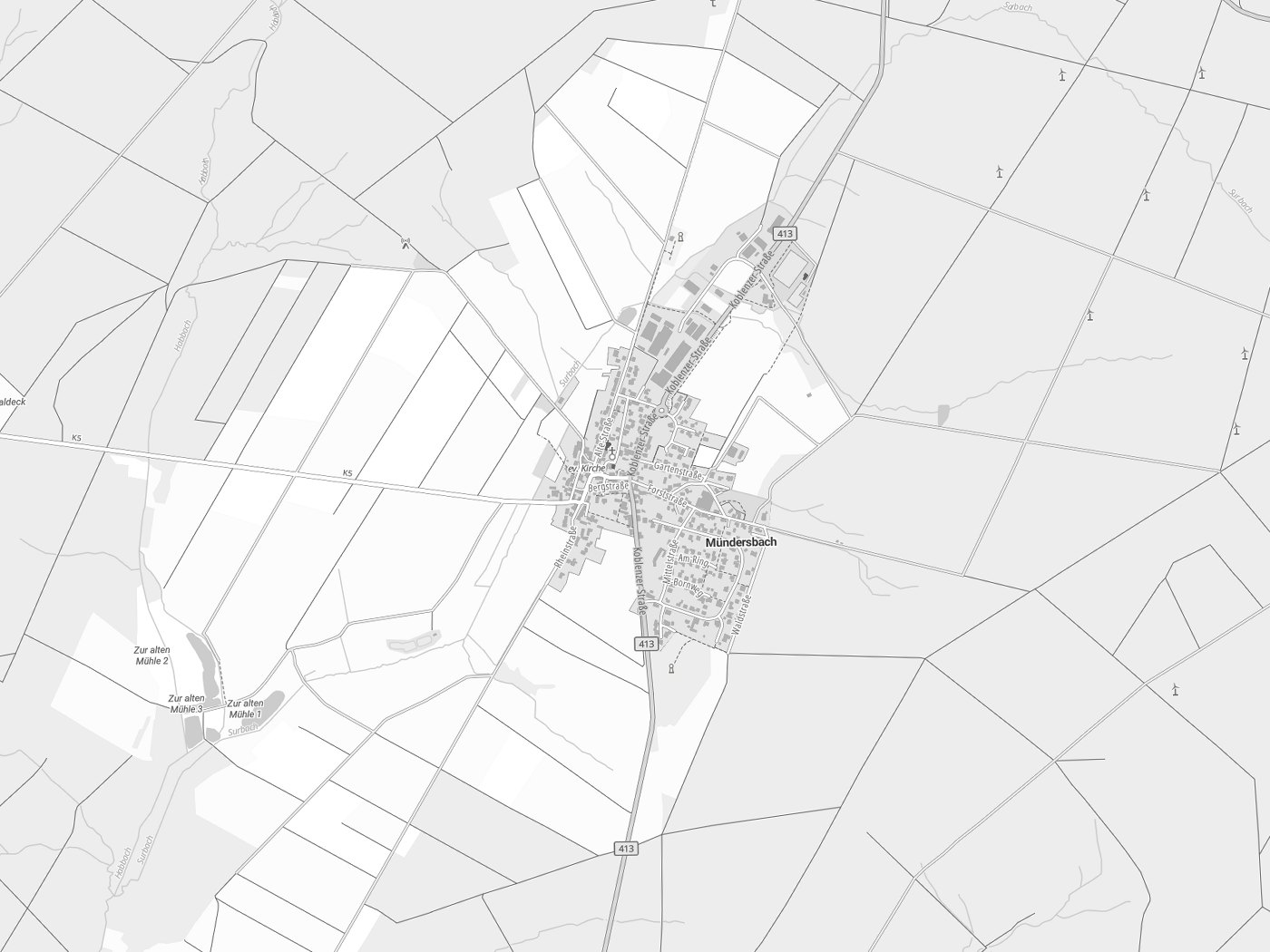 Kartenausschnitt Mündersbach mit Gewässern
