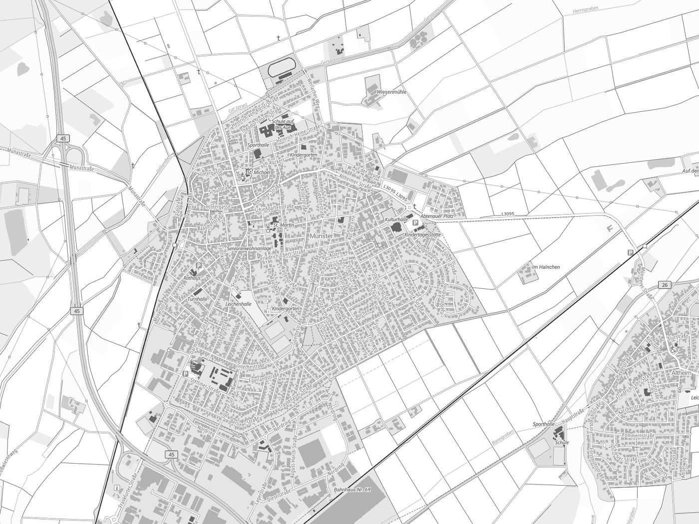 Kartenausschnitt Münster mit Gewässern