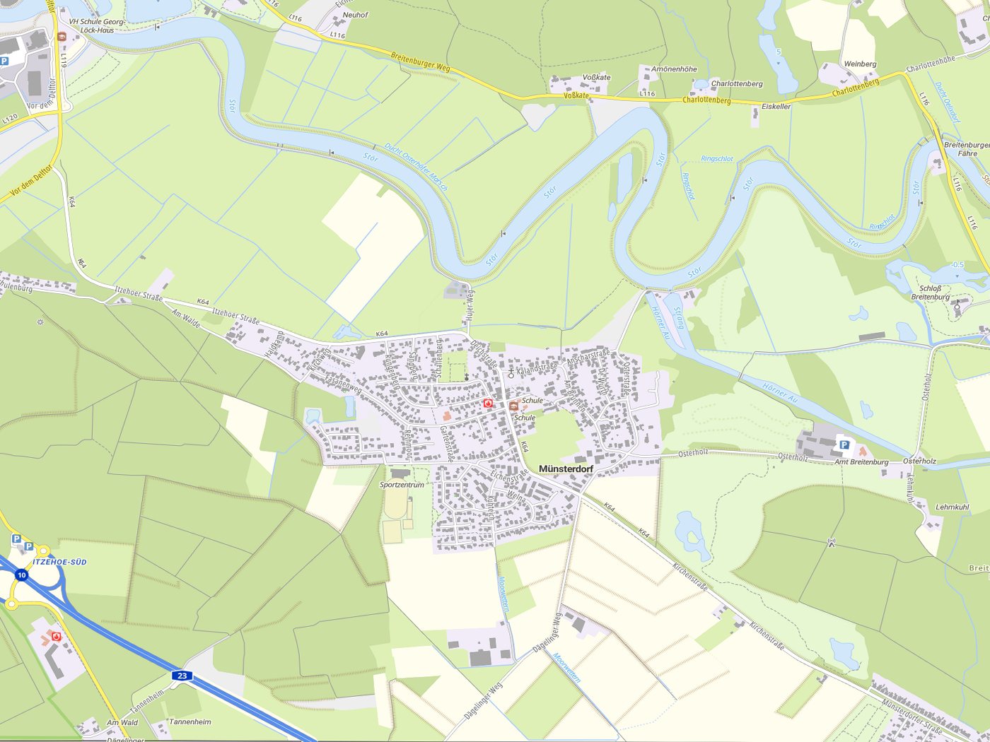 Kartenausschnitt Münsterdorf mit Gewässern