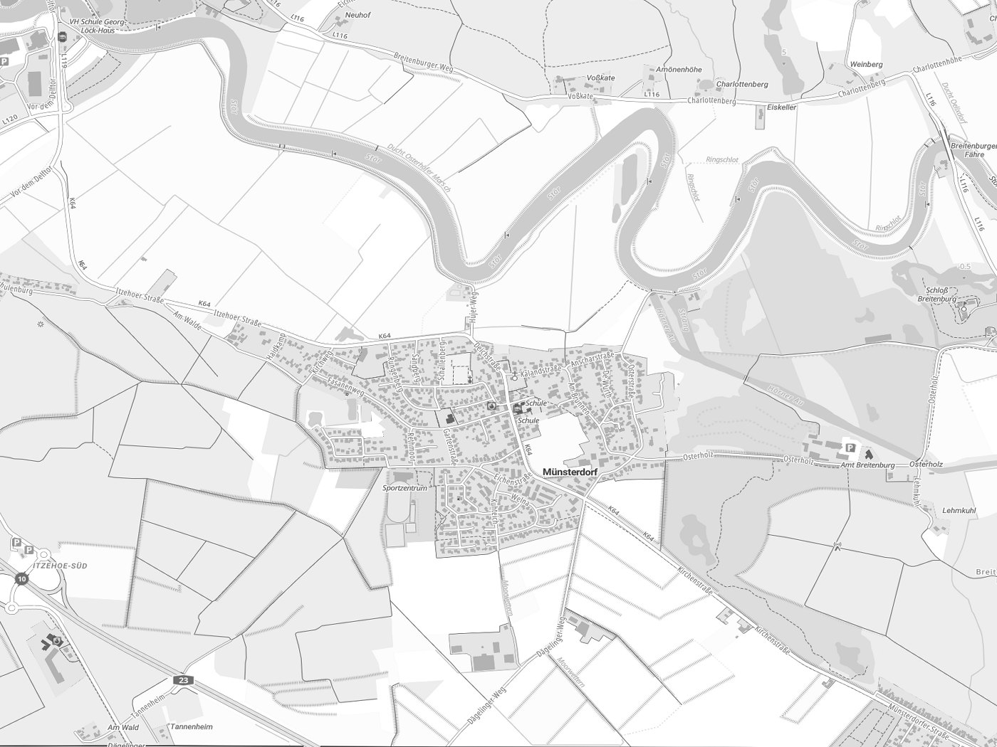 Kartenausschnitt Münsterdorf mit Gewässern