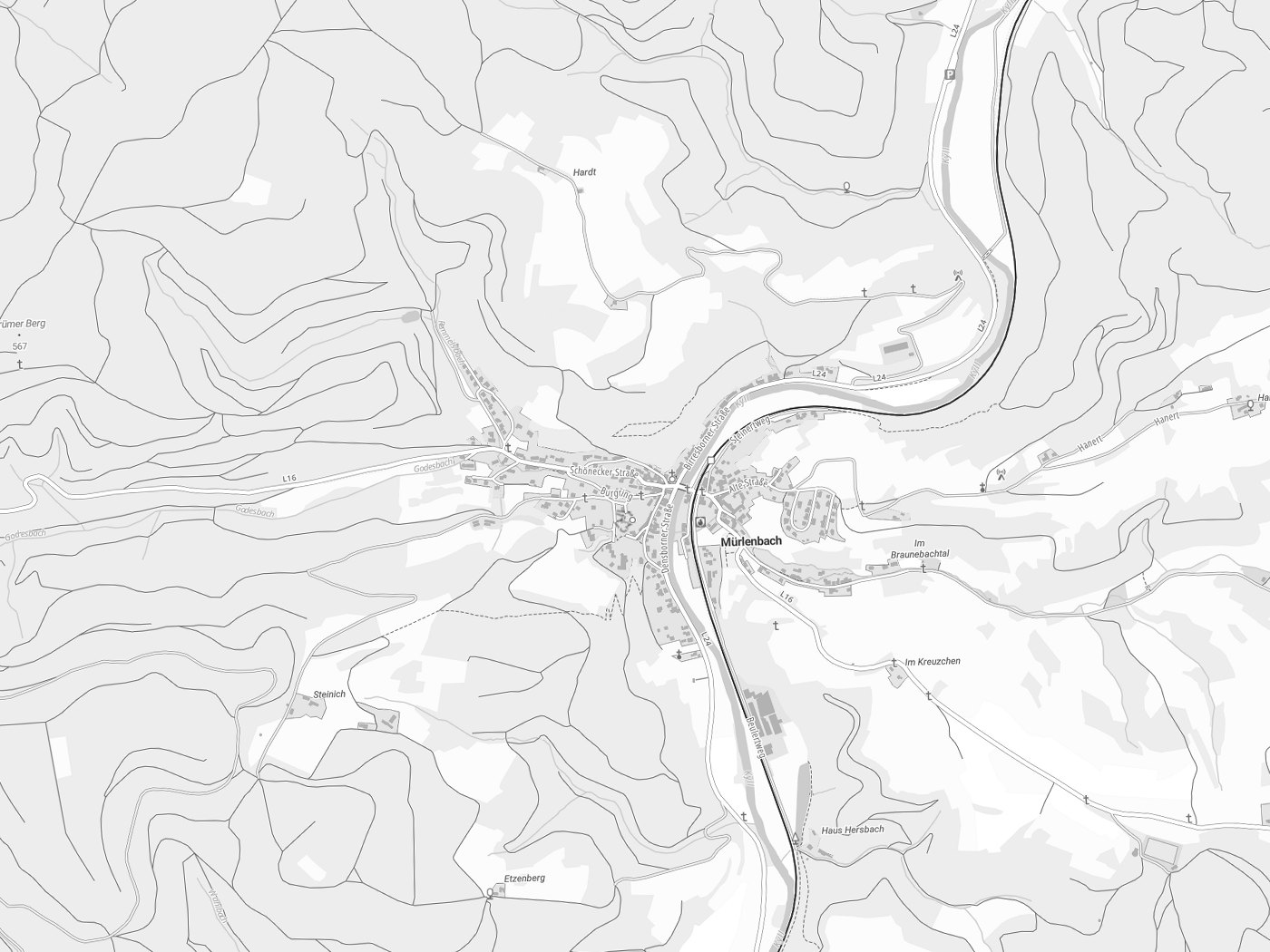 Kartenausschnitt Mürlenbach mit Gewässern