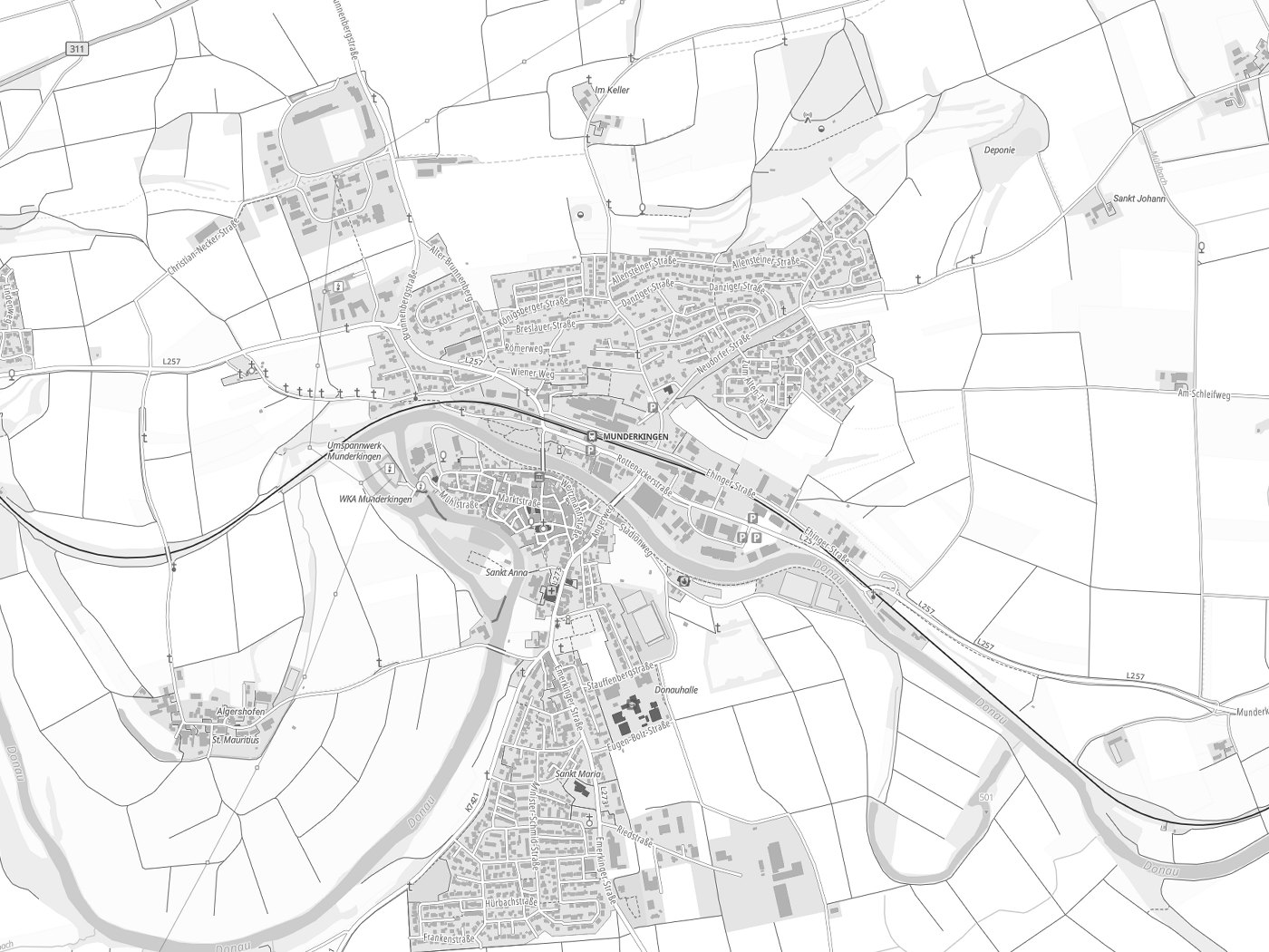 Kartenausschnitt Munderkingen mit Gewässern
