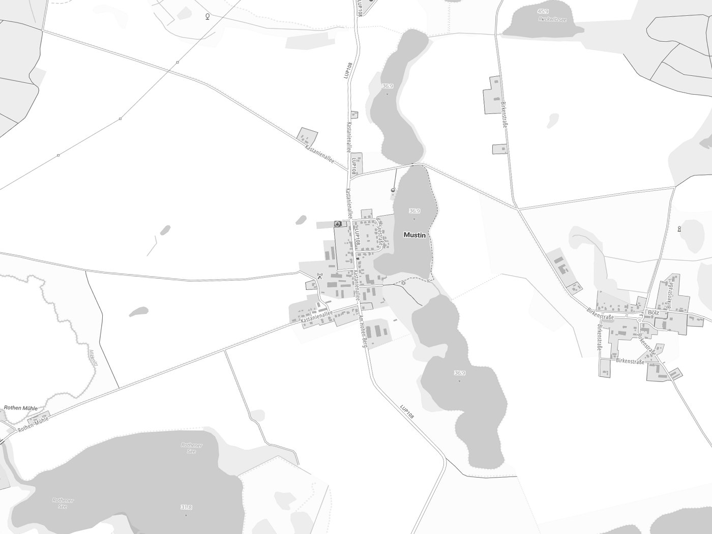 Kartenausschnitt Mustin mit Gewässern