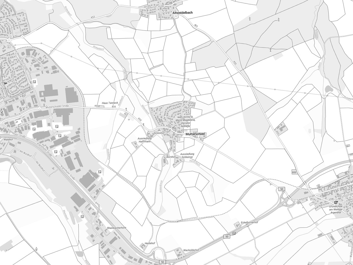 Kartenausschnitt Mutterschied mit Gewässern