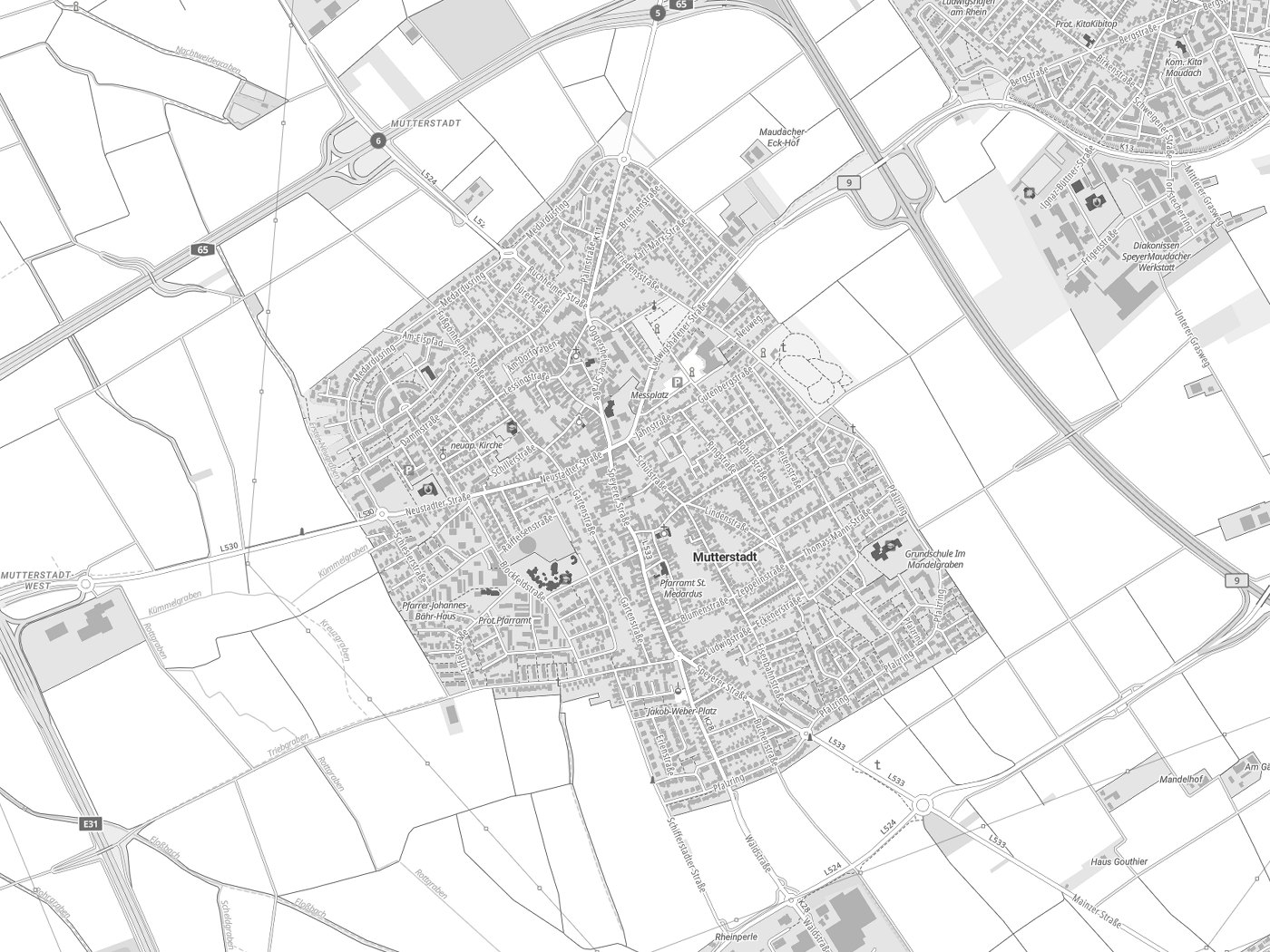 Kartenausschnitt Mutterstadt mit Gewässern