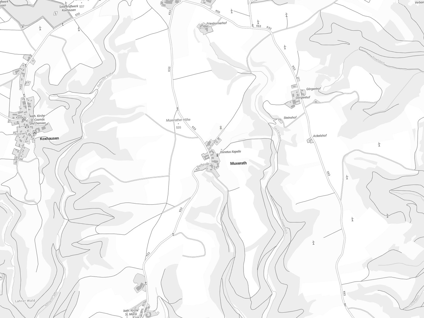 Kartenausschnitt Muxerath mit Gewässern