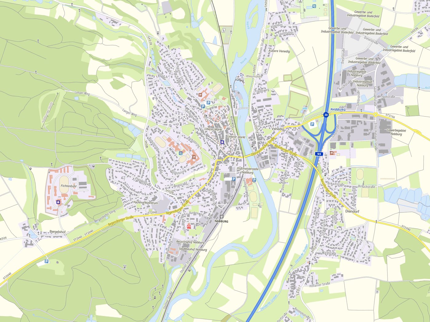Kartenausschnitt Nabburg mit Gewässern