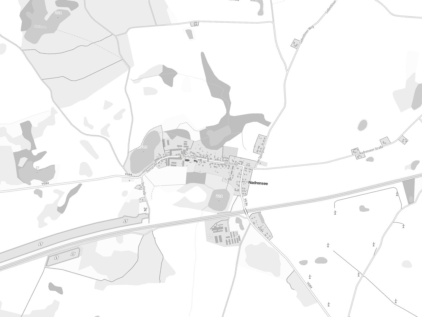 Kartenausschnitt Nadrensee mit Gewässern