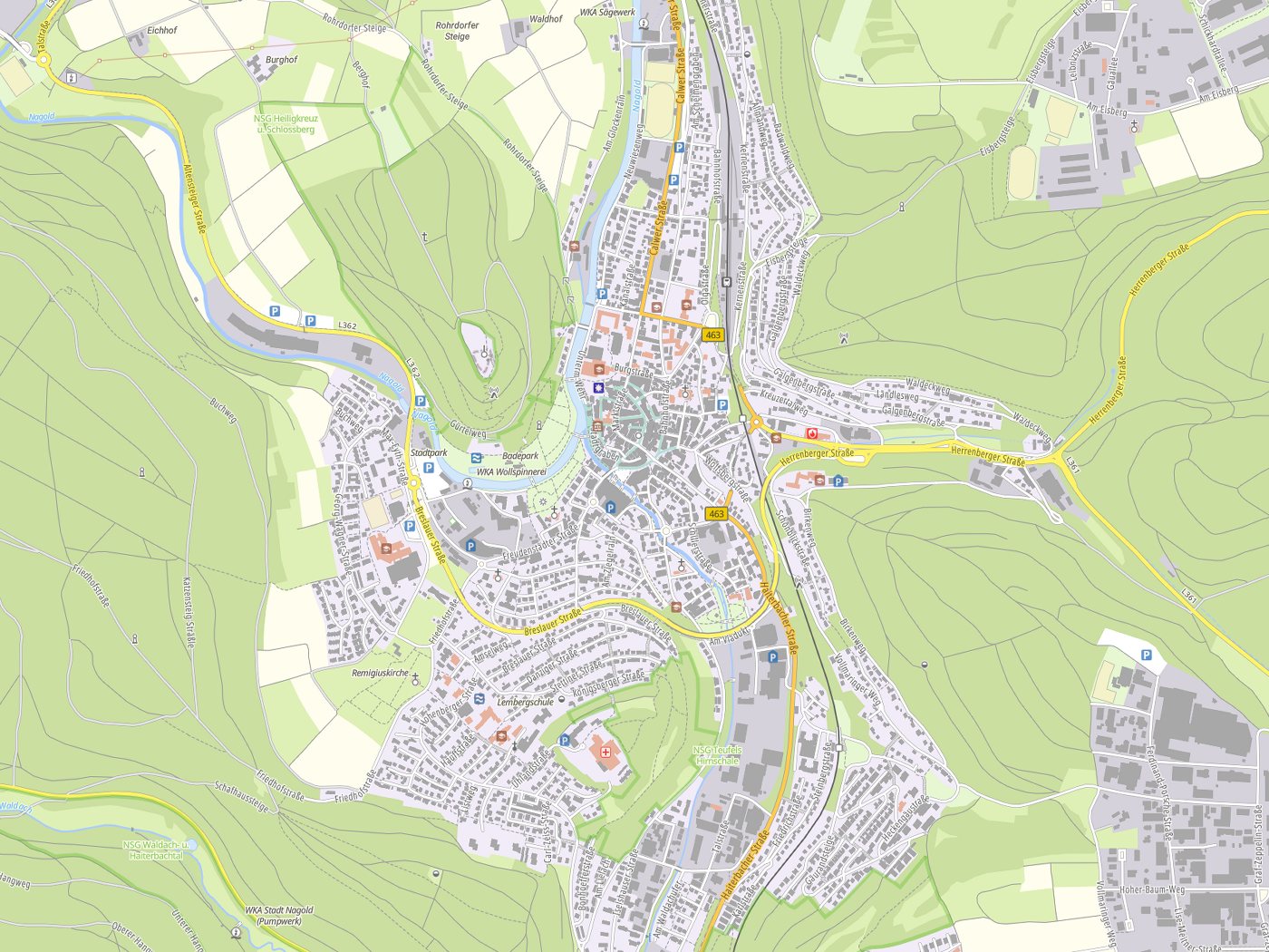 Kartenausschnitt Nagold mit Gewässern