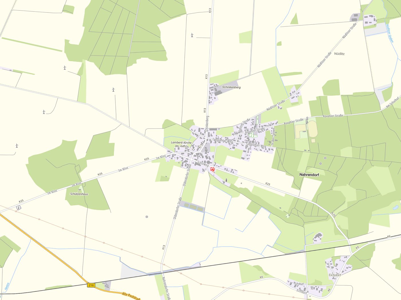Kartenausschnitt Nahrendorf mit Gewässern
