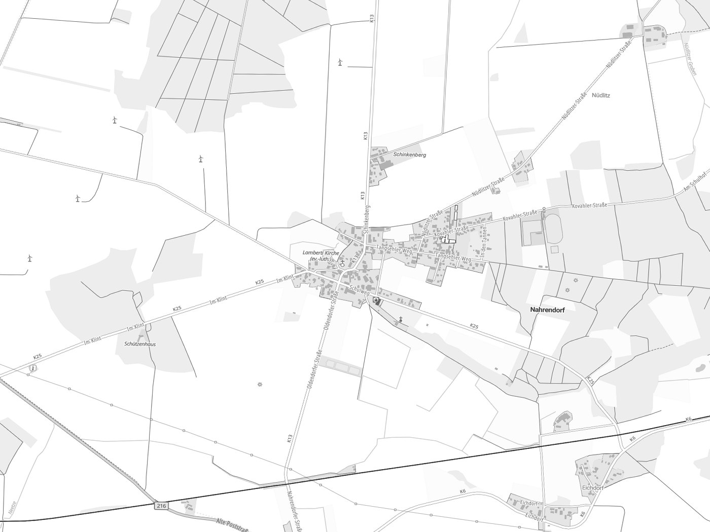Kartenausschnitt Nahrendorf mit Gewässern
