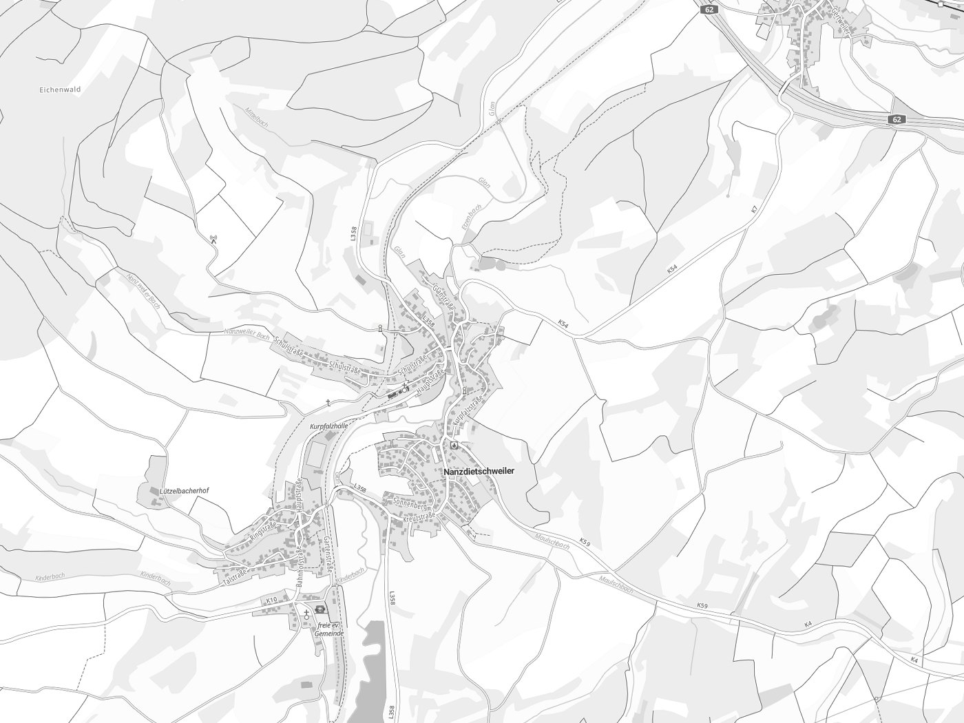 Kartenausschnitt Nanzdietschweiler mit Gewässern
