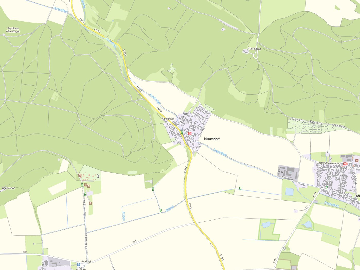 Kartenausschnitt Nauendorf mit Gewässern