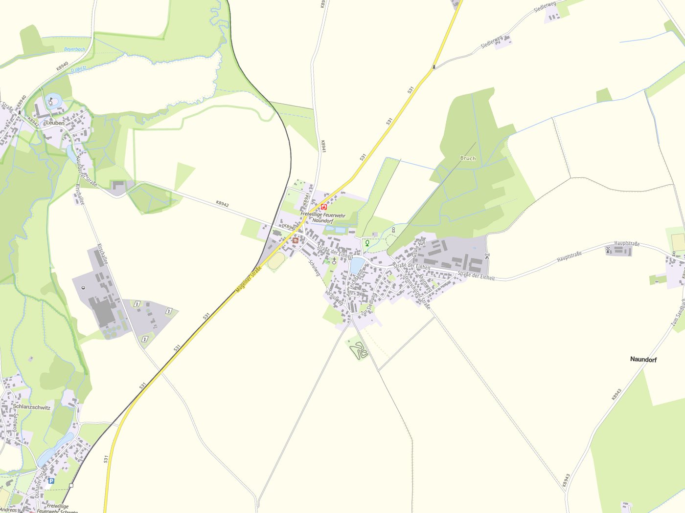Kartenausschnitt Naundorf mit Gewässern