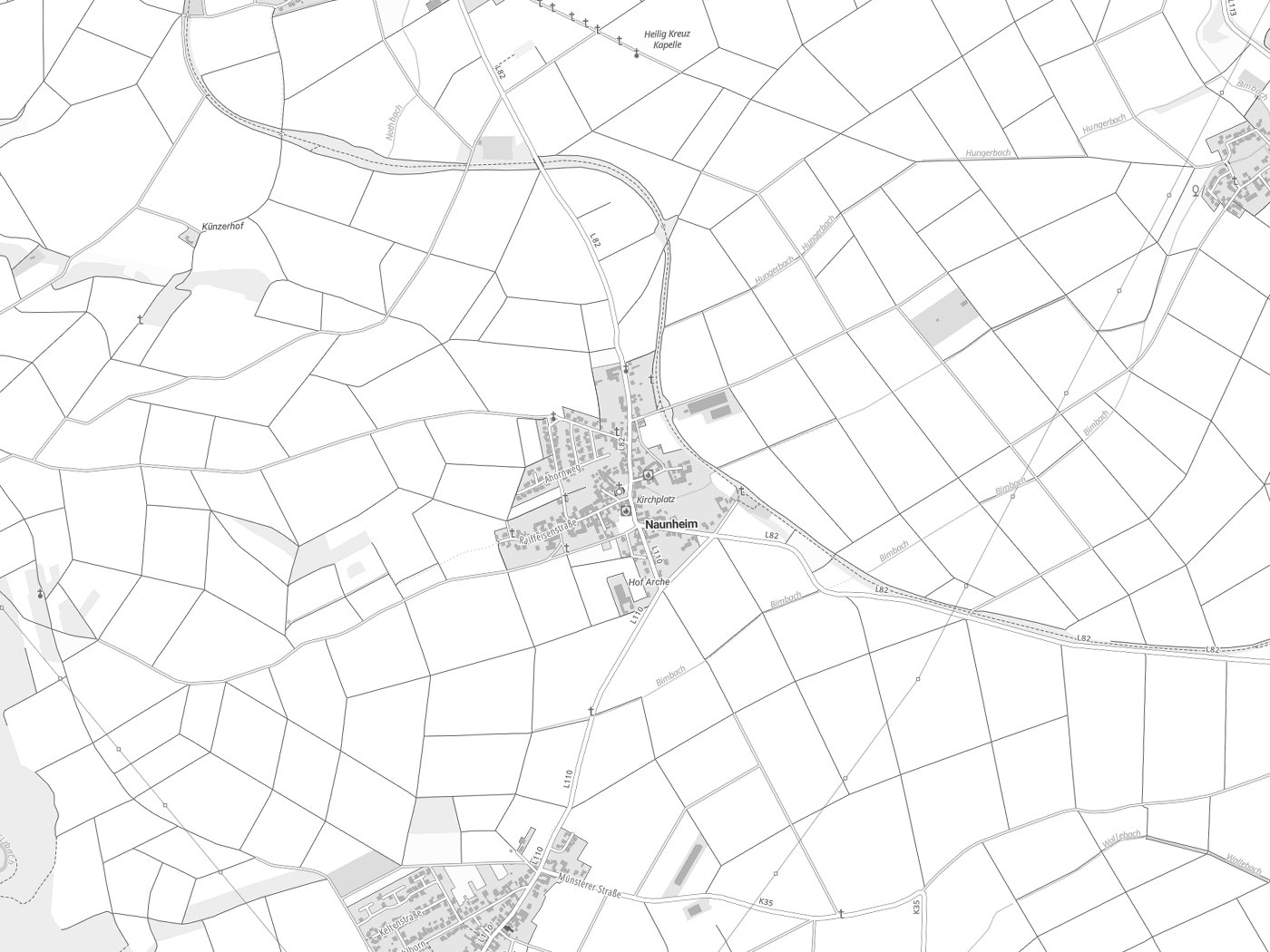 Kartenausschnitt Naunheim mit Gewässern