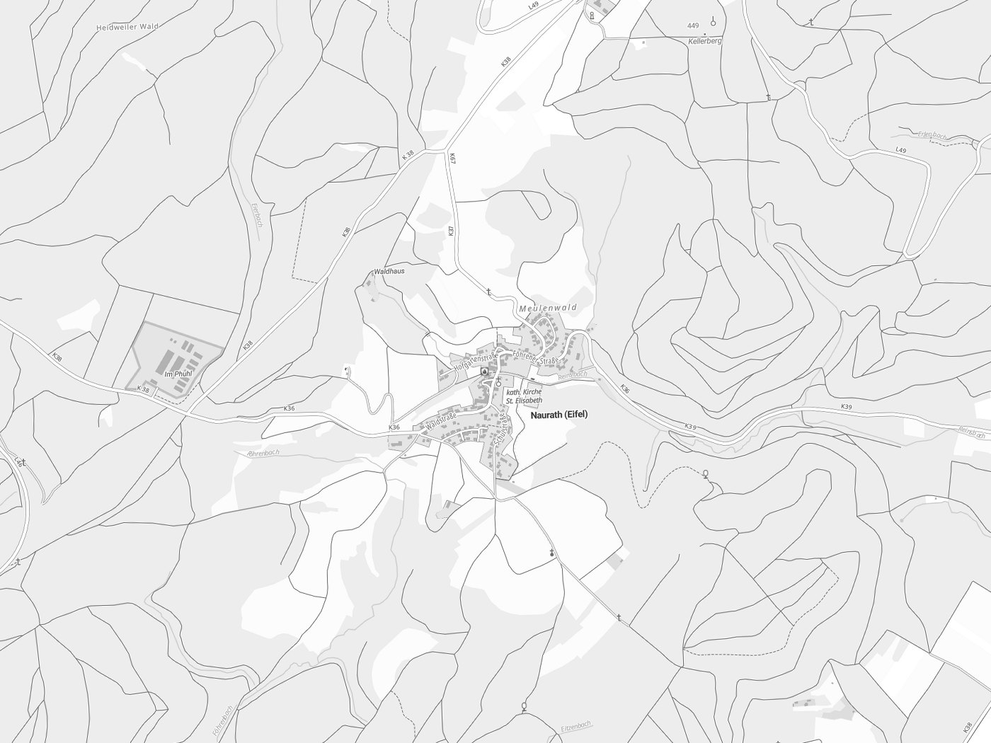 Kartenausschnitt Naurath (Eifel) mit Gewässern