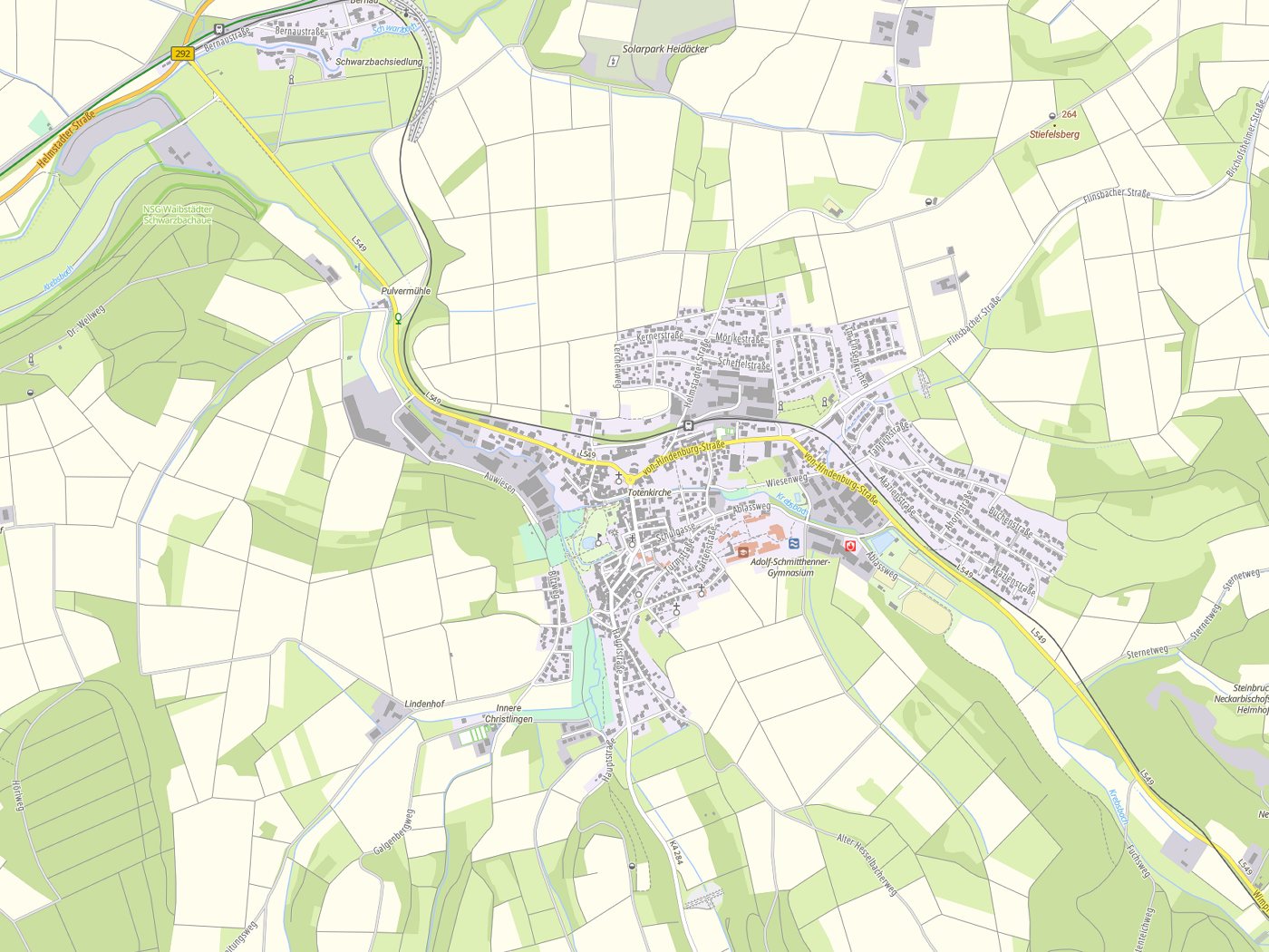 Kartenausschnitt Neckarbischofsheim mit Gewässern