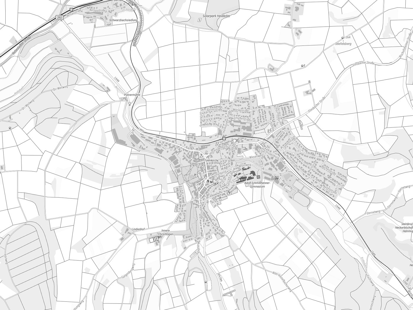 Kartenausschnitt Neckarbischofsheim mit Gewässern