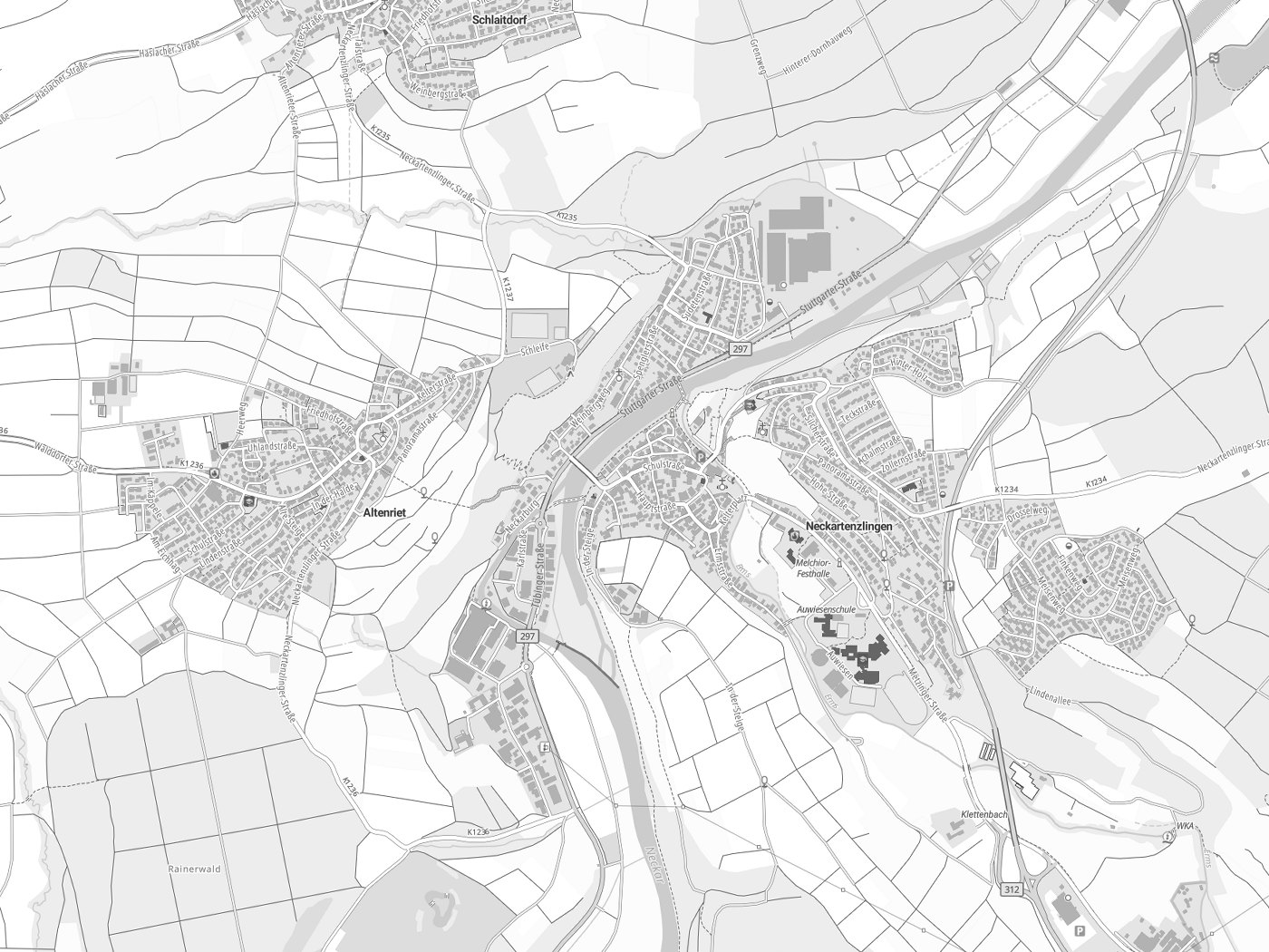 Kartenausschnitt Neckartenzlingen mit Gewässern