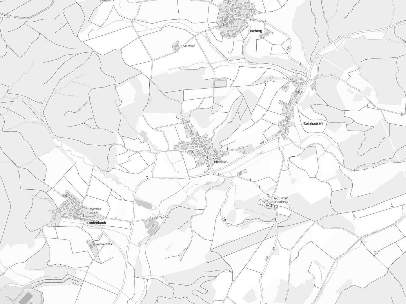 Kartenausschnitt Neichen mit Gewässern