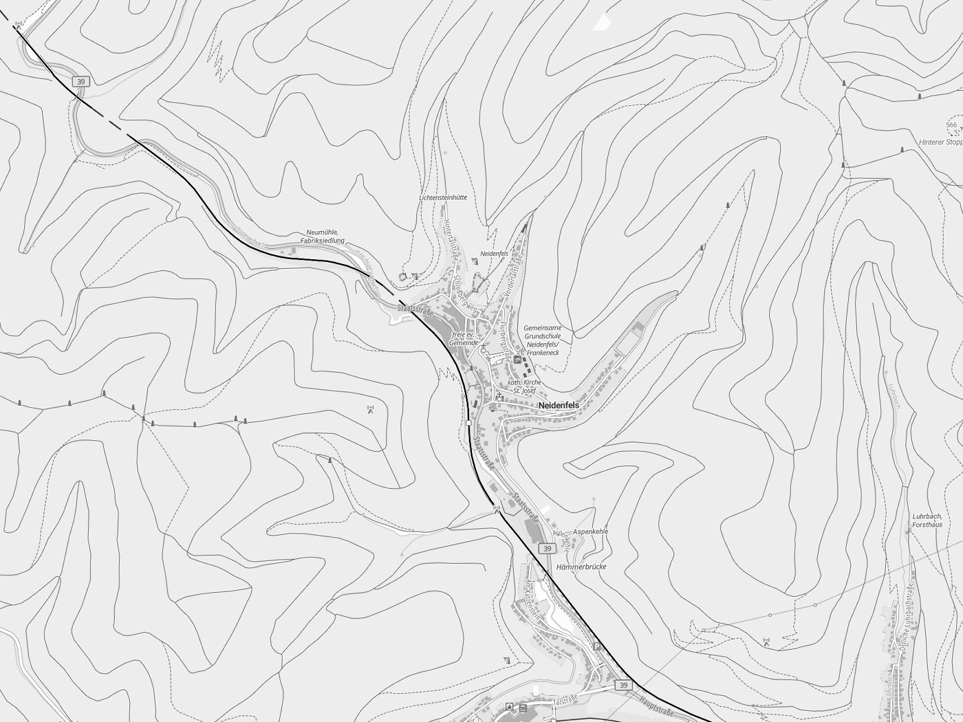 Kartenausschnitt Neidenfels mit Gewässern