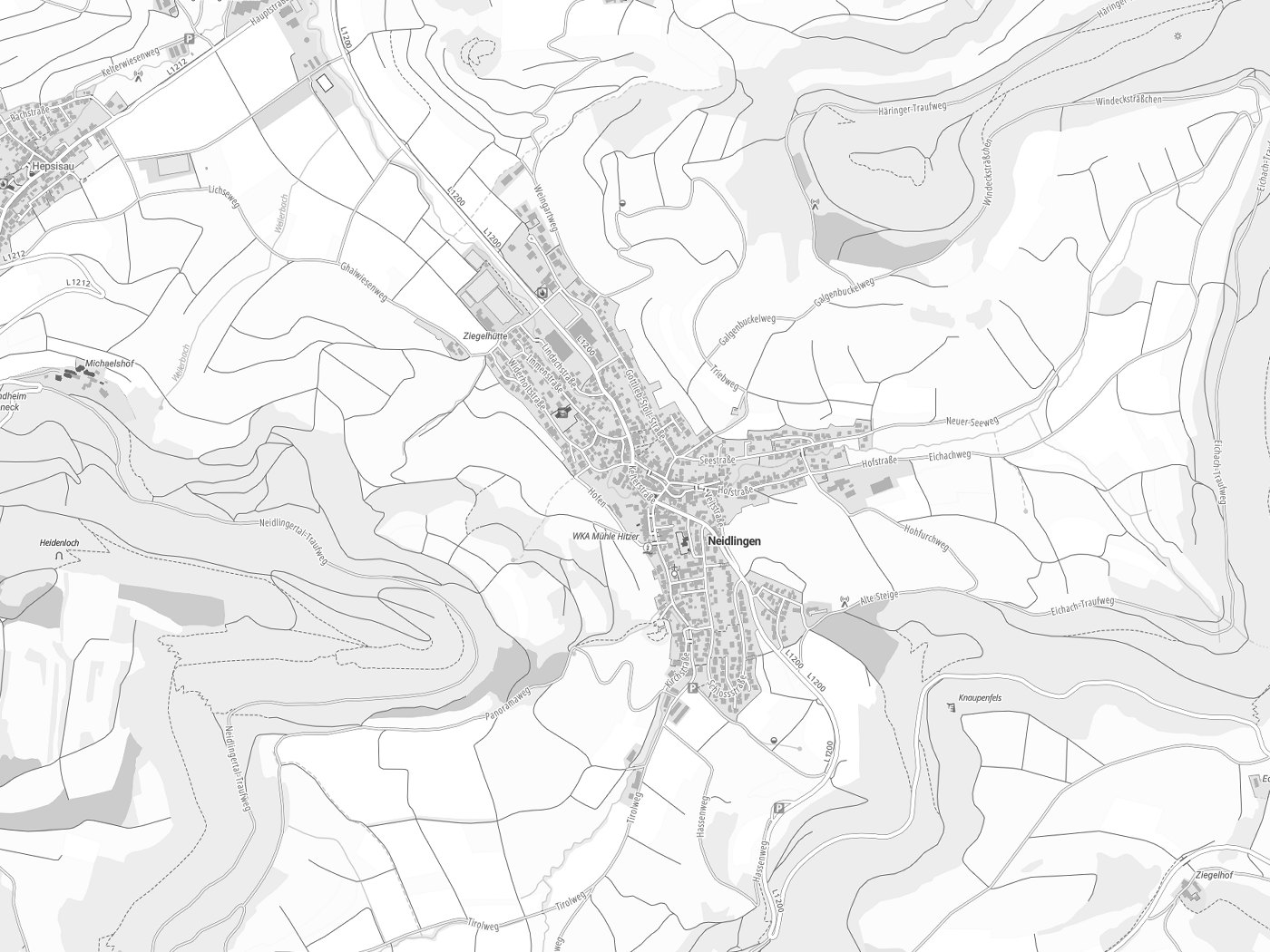 Kartenausschnitt Neidlingen mit Gewässern