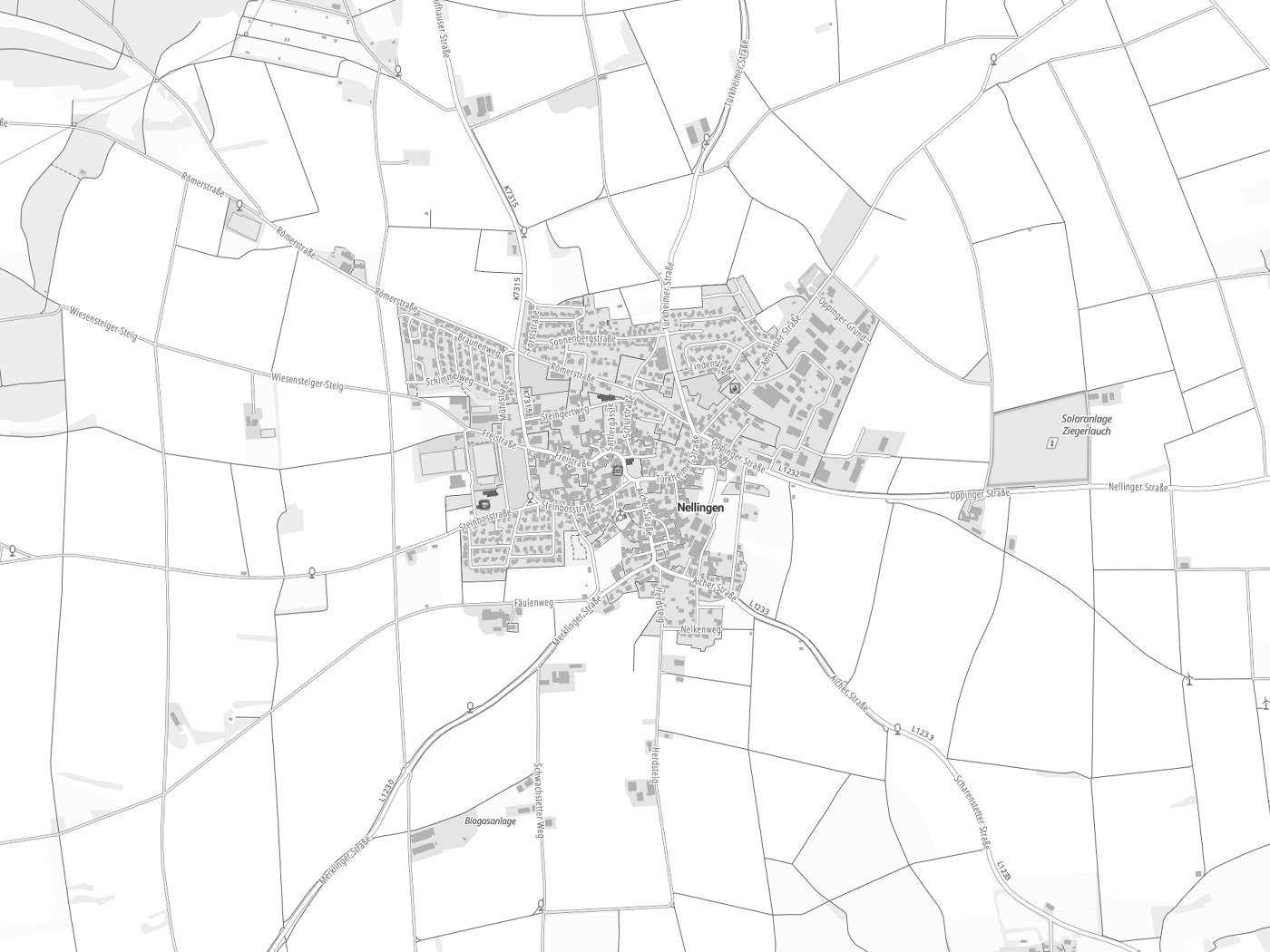 Kartenausschnitt Nellingen mit Gewässern