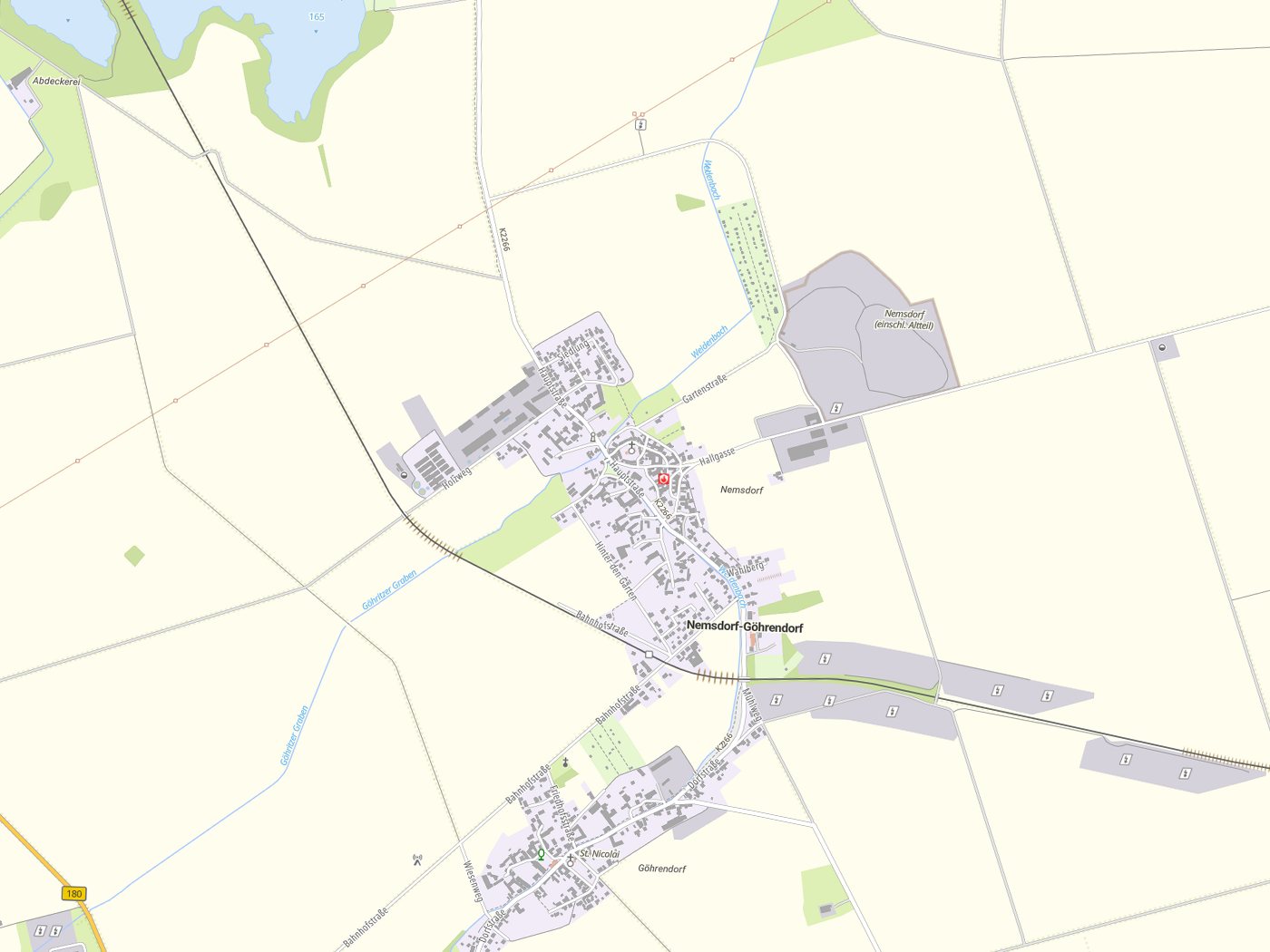 Kartenausschnitt Nemsdorf-Göhrendorf mit Gewässern