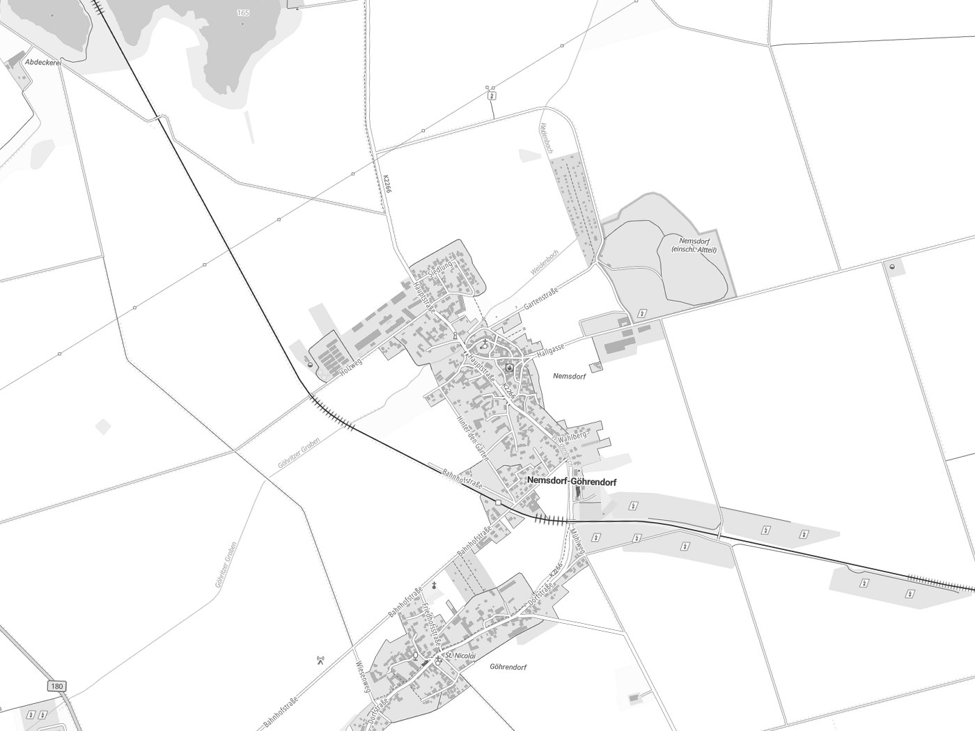 Kartenausschnitt Nemsdorf-Göhrendorf mit Gewässern