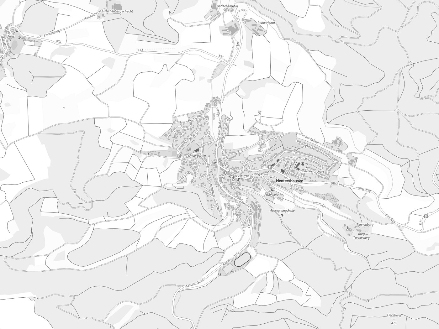 Kartenausschnitt Nentershausen mit Gewässern