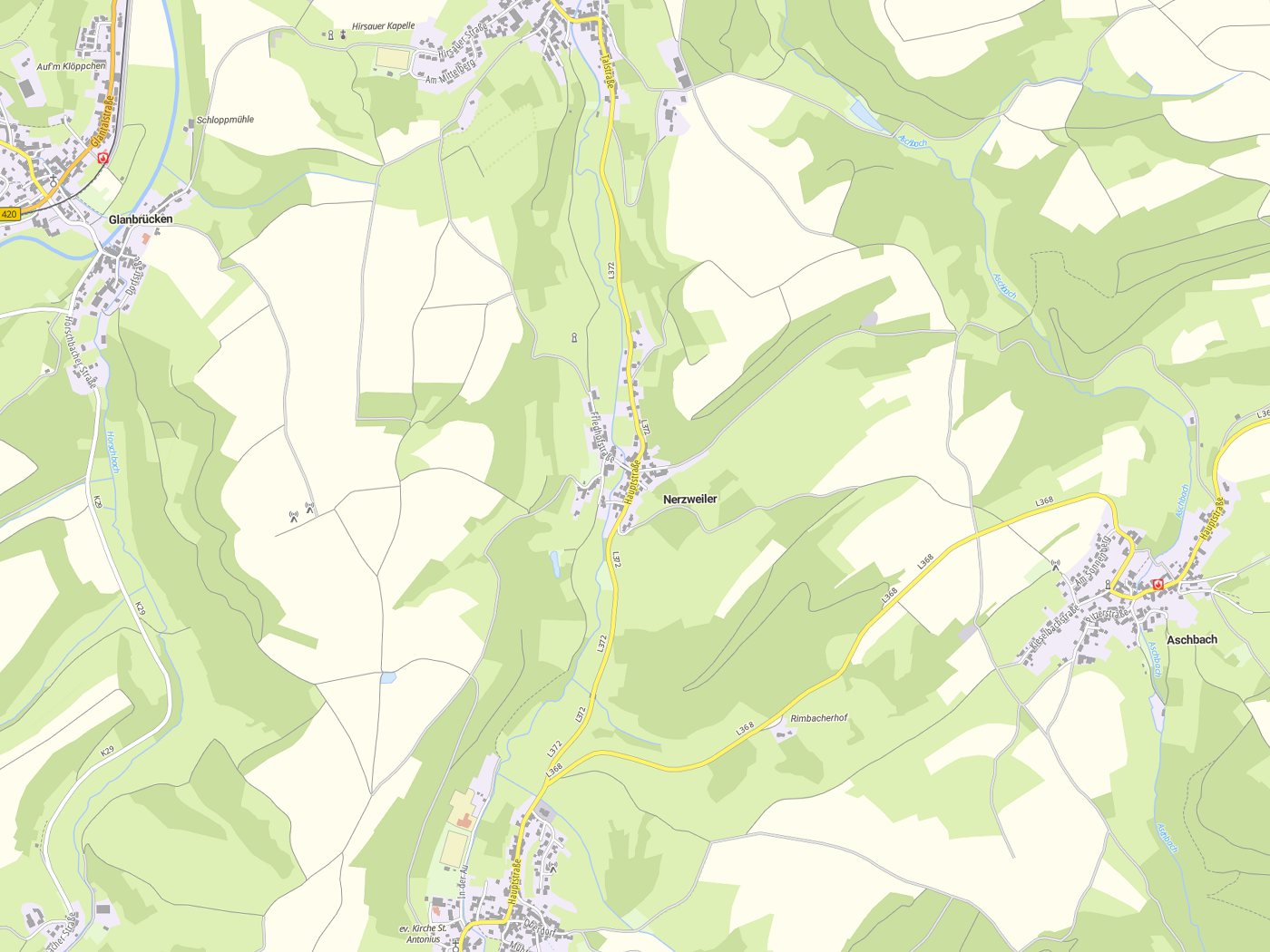 Kartenausschnitt Nerzweiler mit Gewässern
