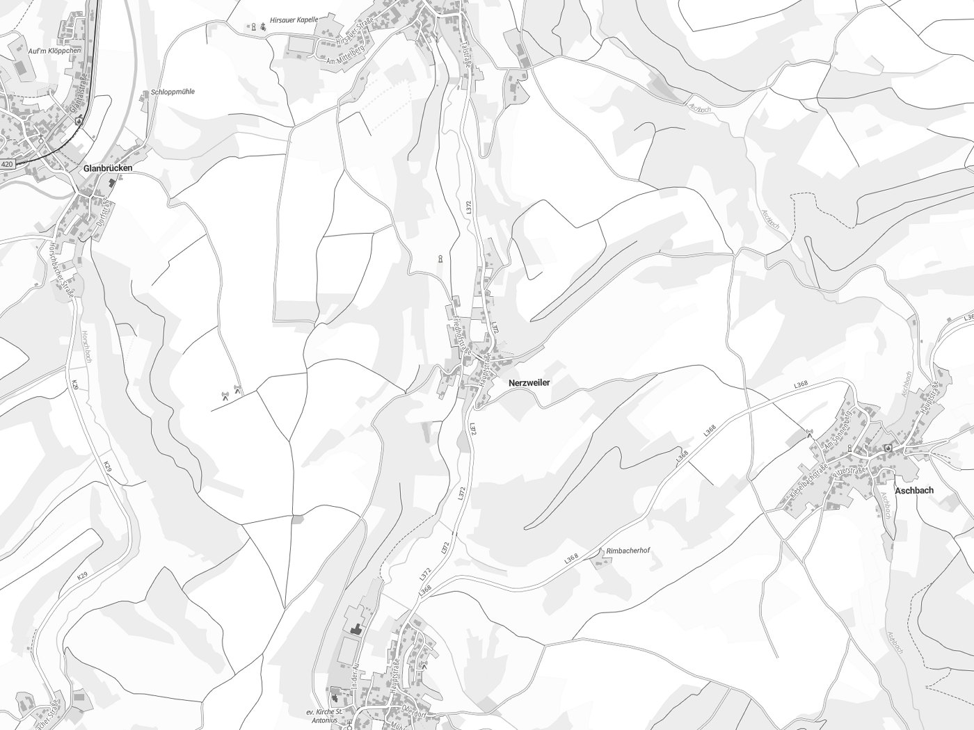 Kartenausschnitt Nerzweiler mit Gewässern