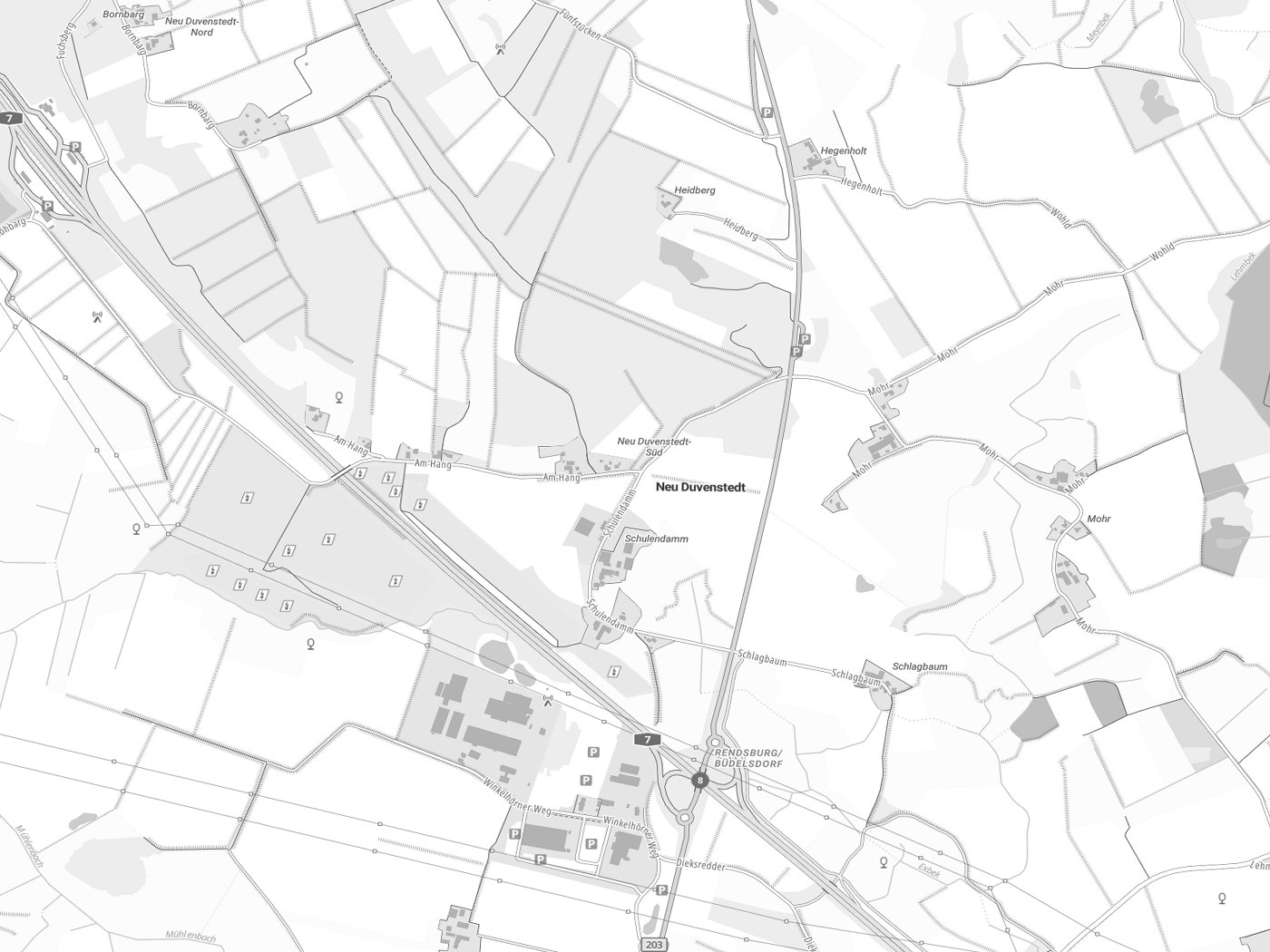 Kartenausschnitt Neu Duvenstedt mit Gewässern