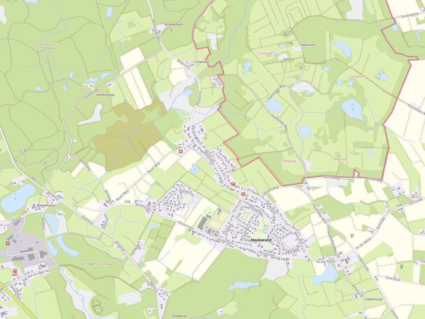 Kartenausschnitt Neuberend mit Gewässern
