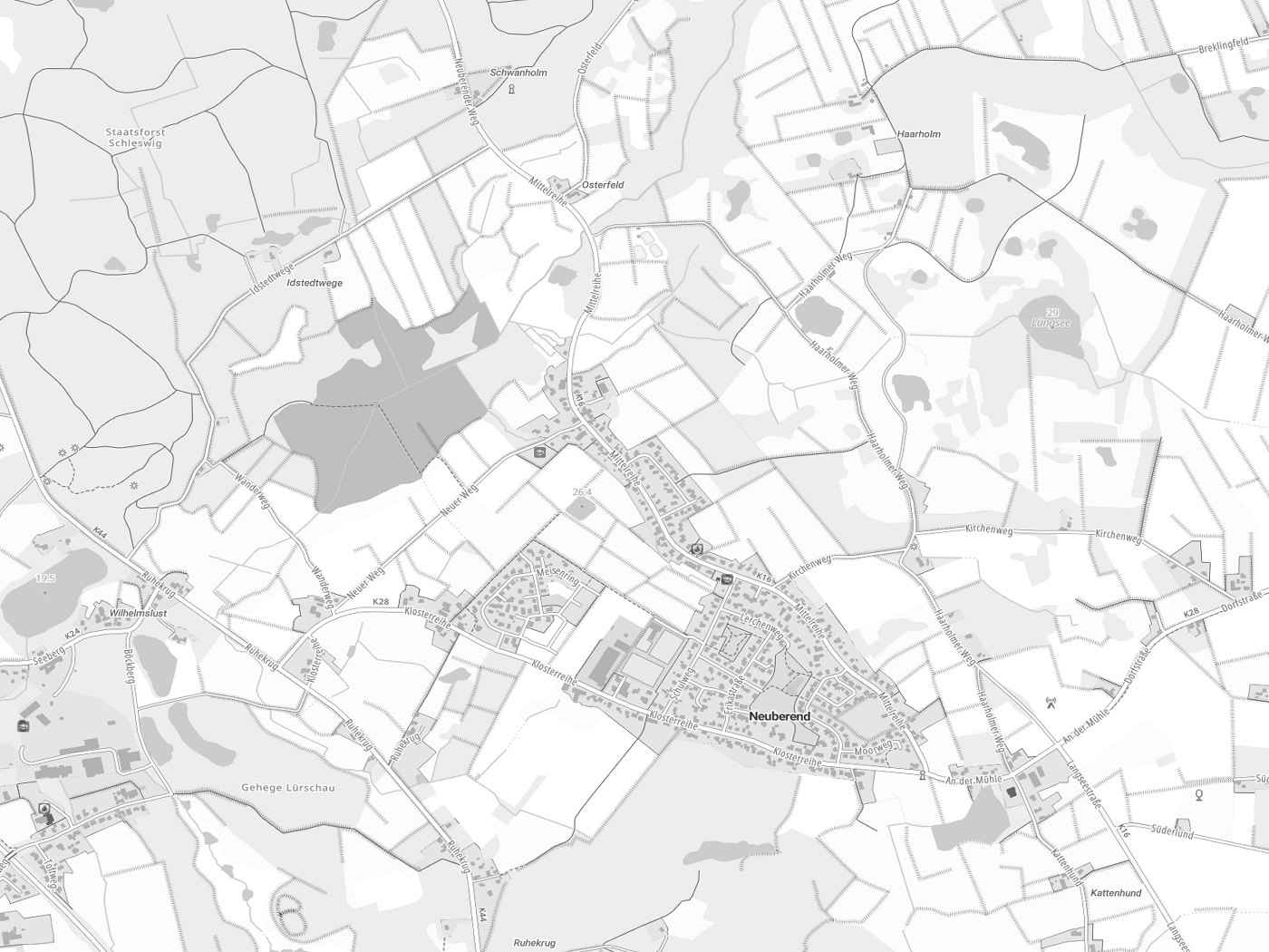 Kartenausschnitt Neuberend mit Gewässern