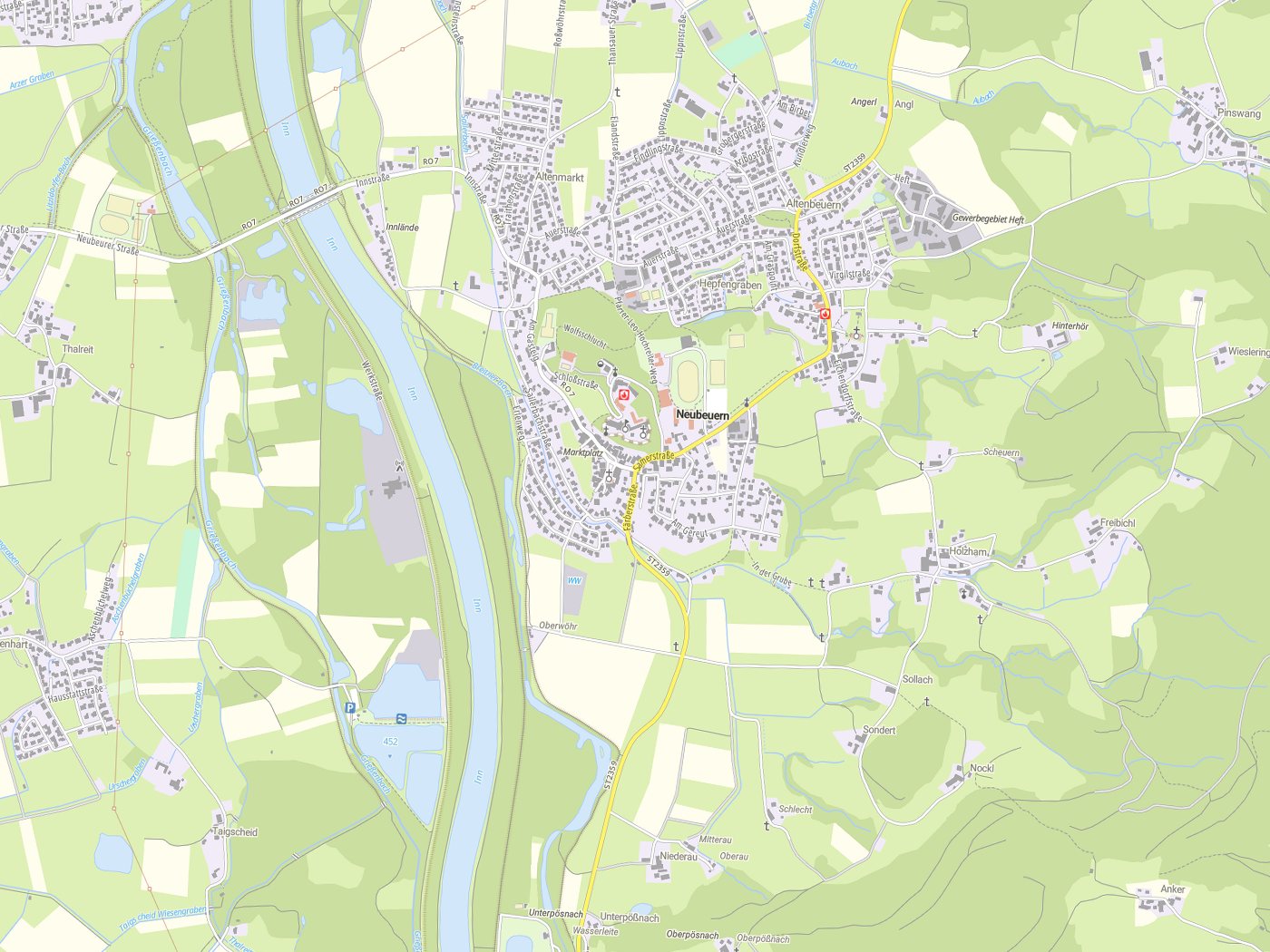 Kartenausschnitt Neubeuern mit Gewässern