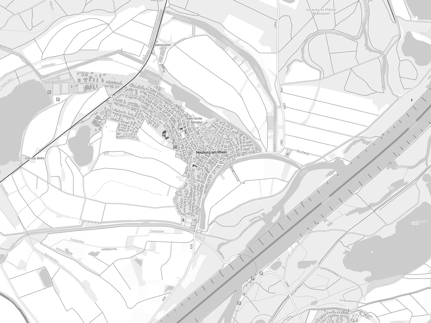 Kartenausschnitt Neuburg am Rhein mit Gewässern