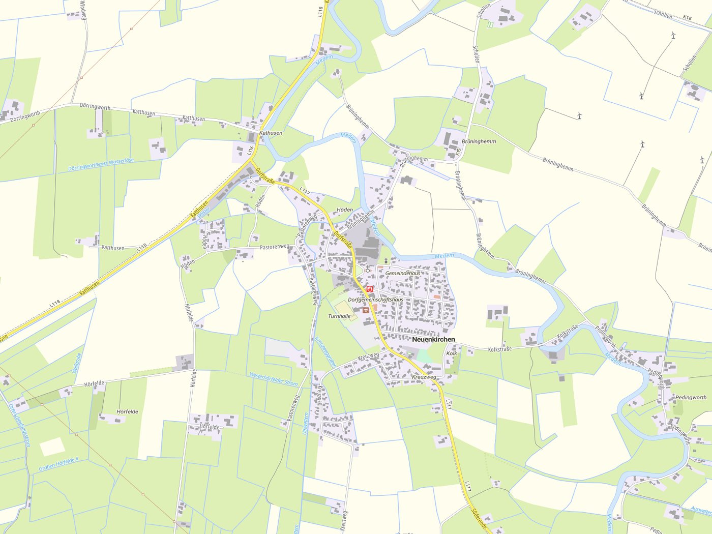 Kartenausschnitt Neuenkirchen mit Gewässern