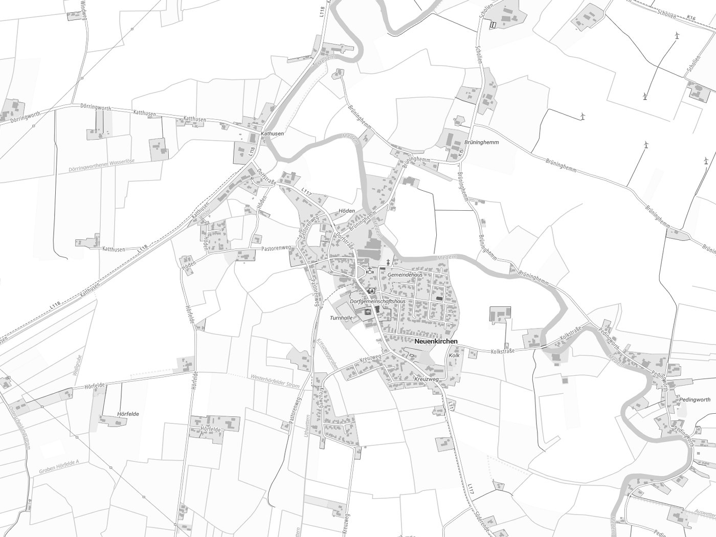 Kartenausschnitt Neuenkirchen mit Gewässern