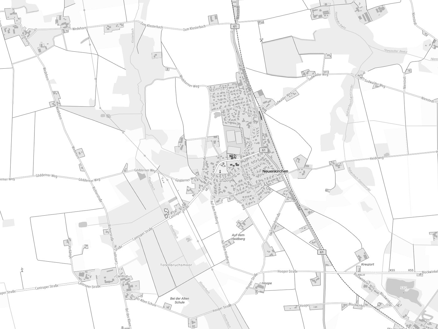Kartenausschnitt Neuenkirchen mit Gewässern