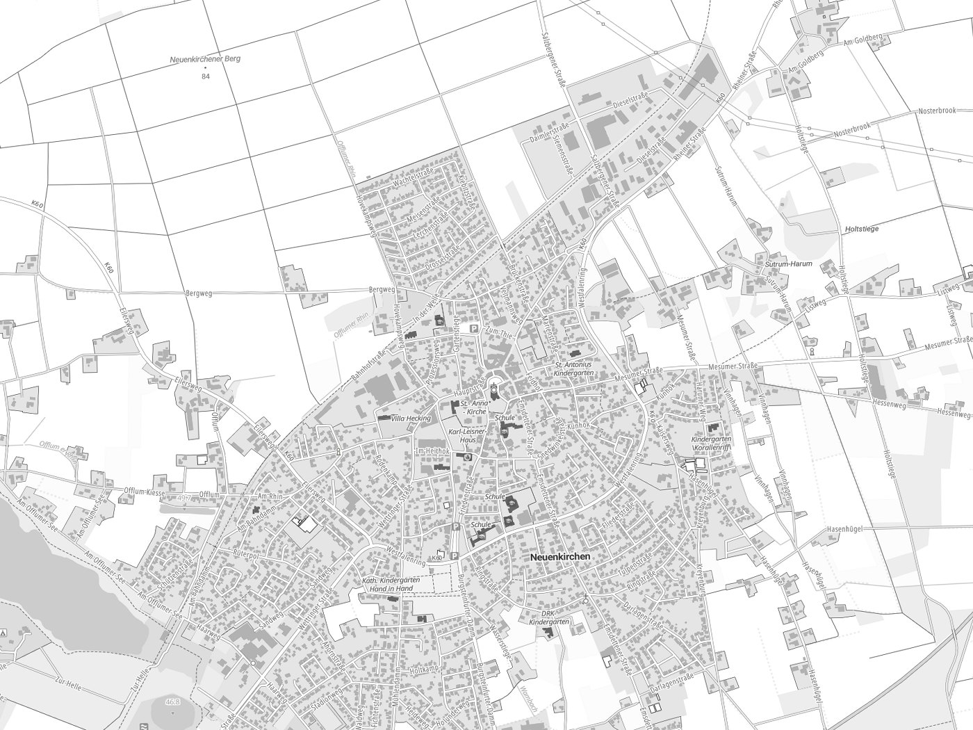 Kartenausschnitt Neuenkirchen mit Gewässern