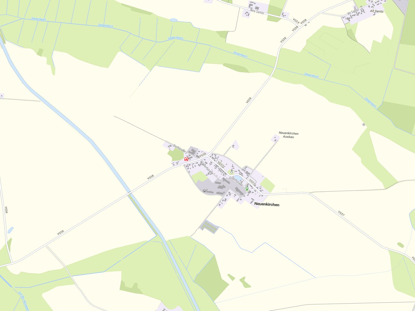 Kartenausschnitt Neuenkirchen mit Gewässern
