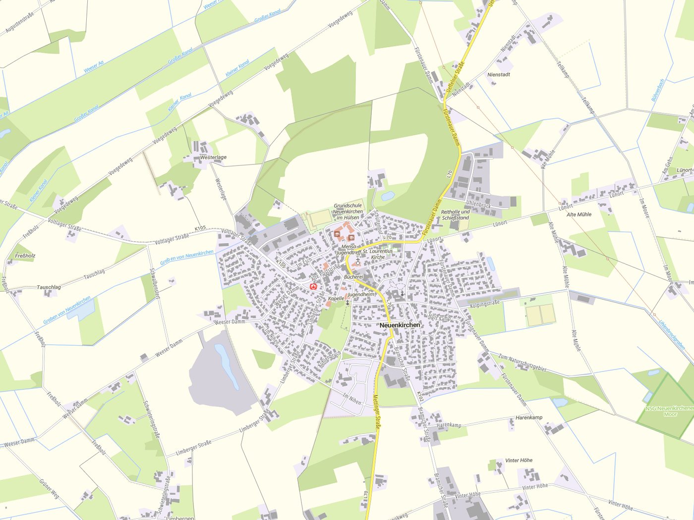 Kartenausschnitt Neuenkirchen mit Gewässern