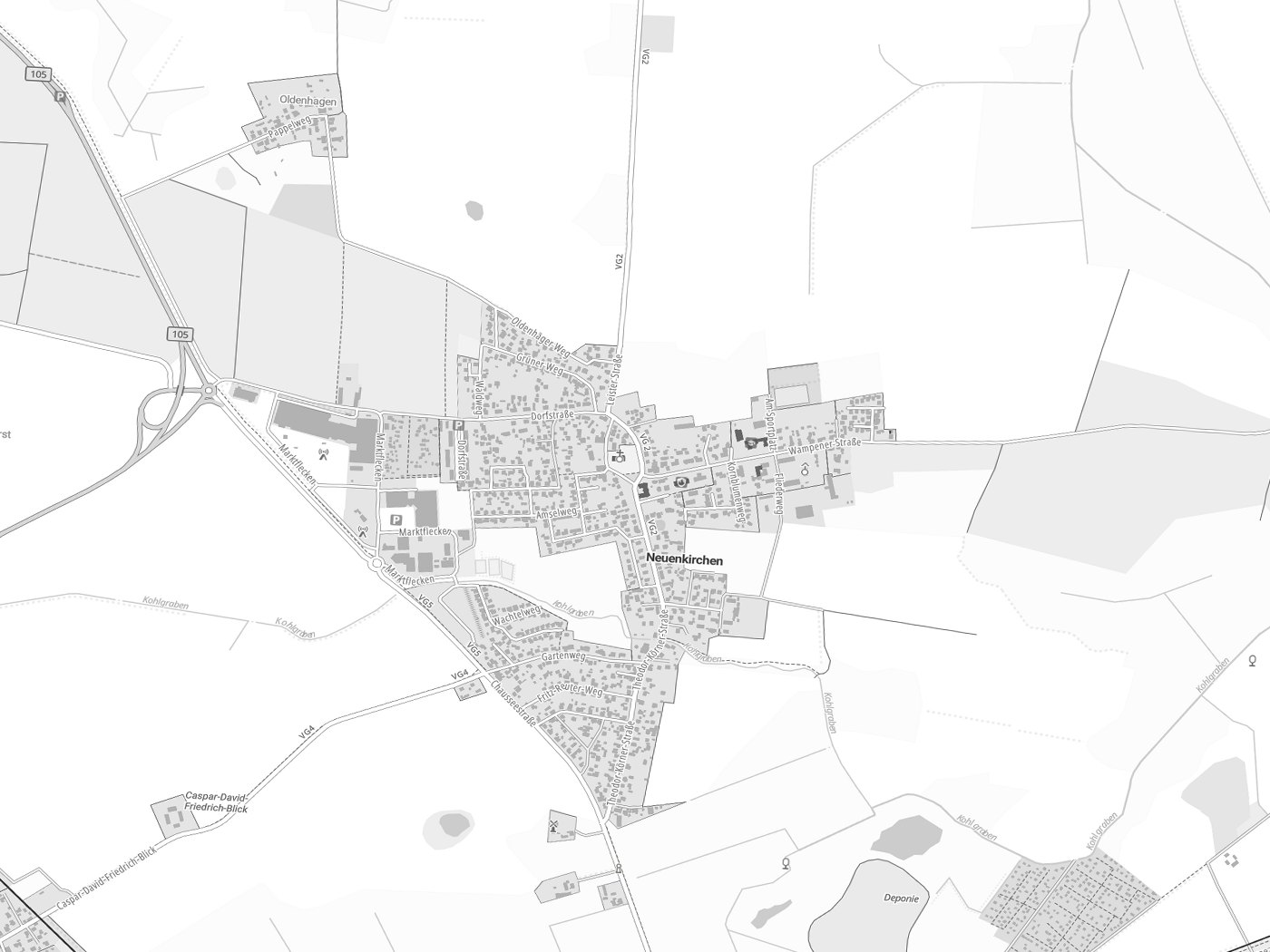 Kartenausschnitt Neuenkirchen mit Gewässern