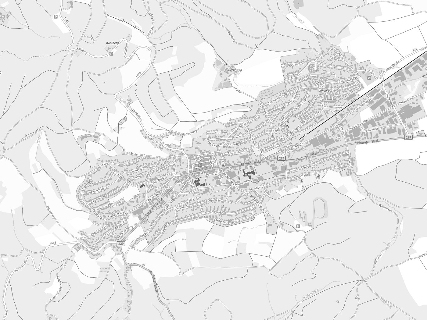 Kartenausschnitt Neuenrade mit Gewässern