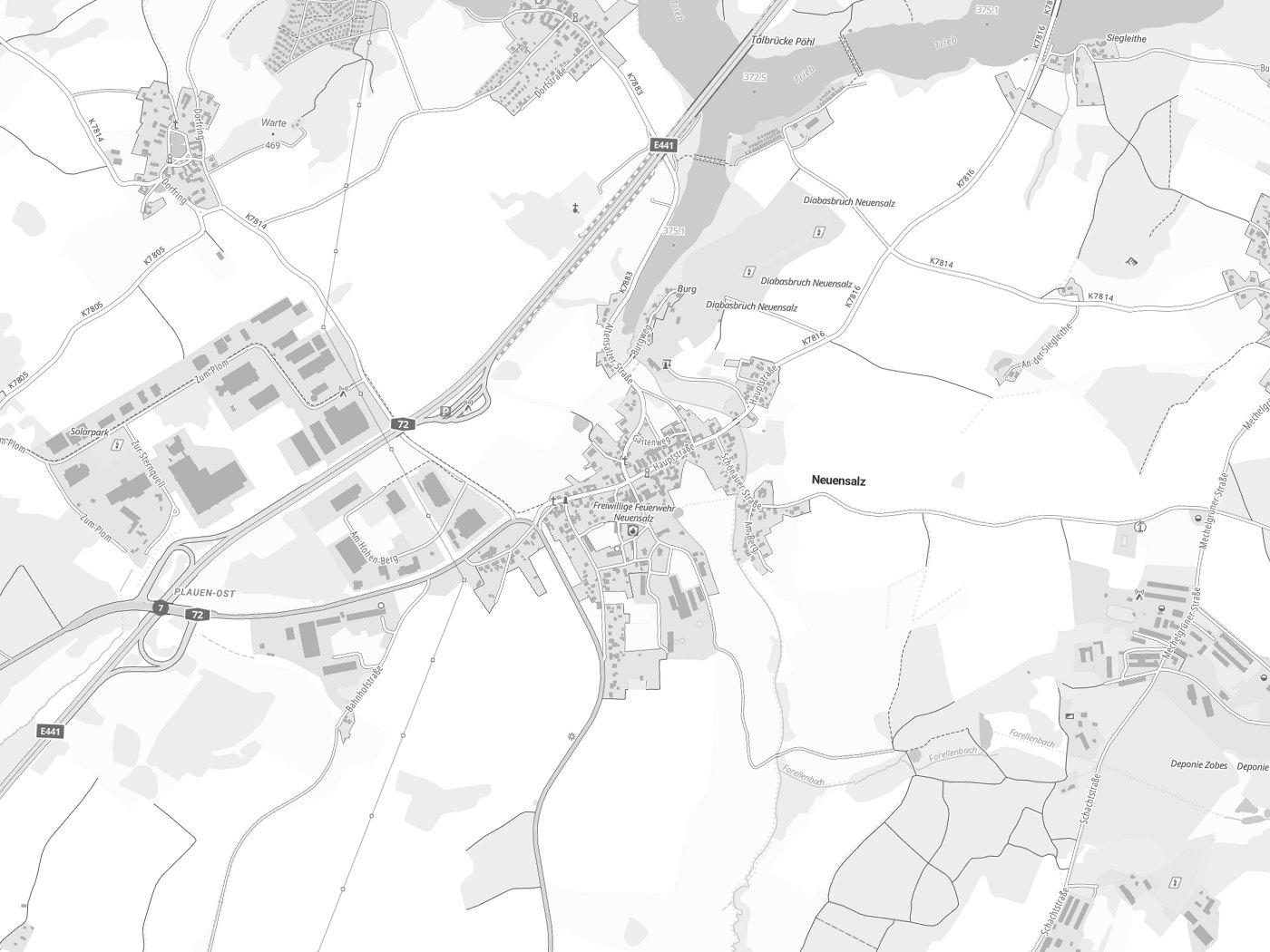 Kartenausschnitt Neuensalz mit Gewässern